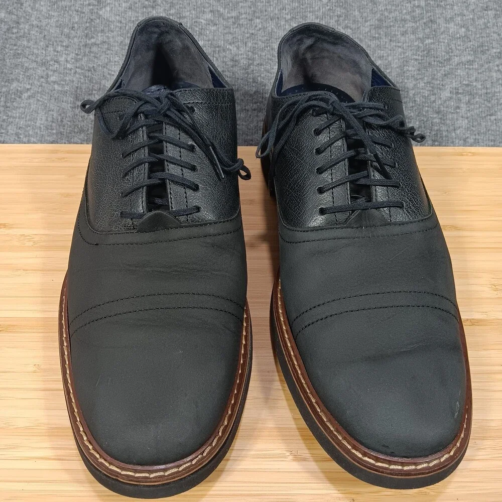 Cole Haan Mens 11.5M Black Leather Cap Toe Dress Shoes Derby C10776